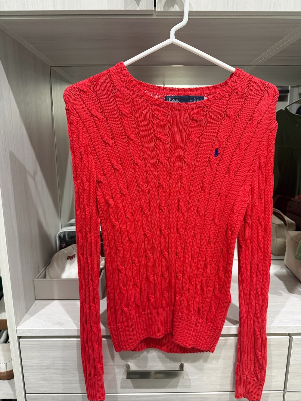 Polo by Ralph Lauren Red Cable Knit Crew Neck Sweater